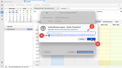 Entrez votre mot de passe Posteo et confirmez en cliquant sur « OK ».