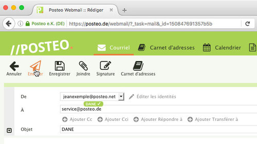 Si le symbole DANE s'affiche dans votre messagerie en ligne, le fournisseur de messagerie du destinataire prend en charge DANE.