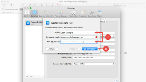 Configurer Posteo dans Apple Mail : étapes 7 à 8