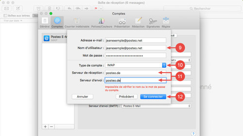 Configurer Posteo dans Apple Mail : étapes 9 à 12