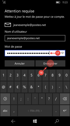 Entrez votre mot de passe Posteo puis tapez sur « Enregistrer ».