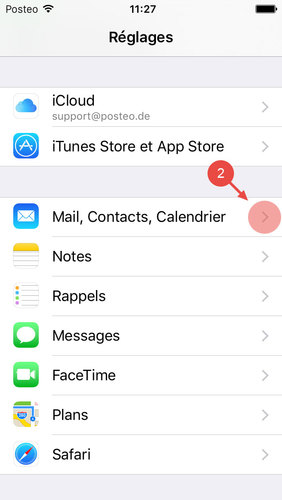 Tapez sur « Mail, Contacts, Calendrier » .