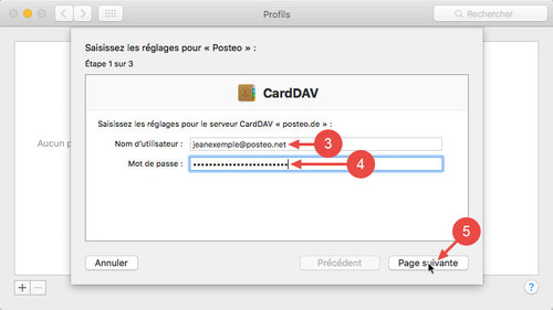  \tInstaller le profil Posteo dans Mac OS X : étapes 3 à 5