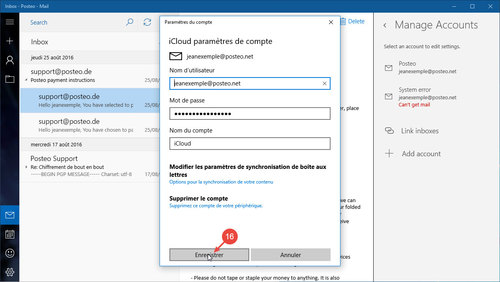 Configurer vos contacts et calendriers Posteo dans Windows 10 : étape 16