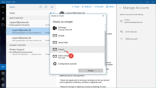 Configurer vos contacts et calendriers Posteo dans Windows 10 : étape 4