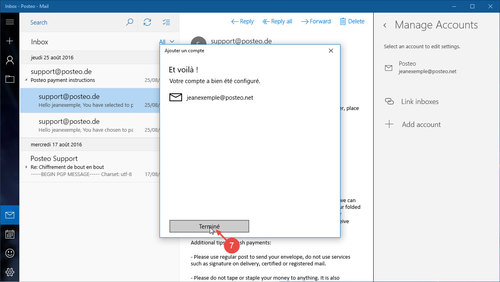 Configurer vos contacts et calendriers Posteo dans Windows 10 : étape 7