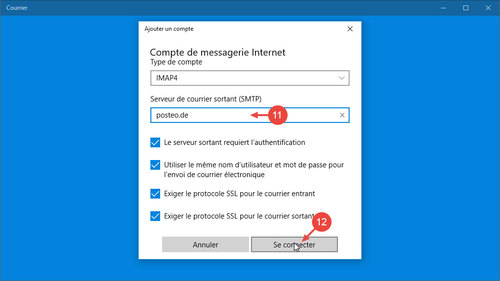 Dans « Serveur de courrier sortant (SMTP) », entrez « posteo.de » puis cliquez sur « Se connecter ».