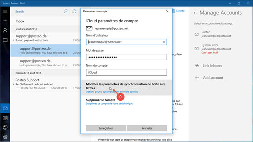 Configurer vos contacts et calendriers Posteo dans Windows 10 : étape 9