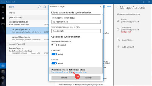 Configurer vos contacts et calendriers Posteo dans Windows 10 : étape 10
