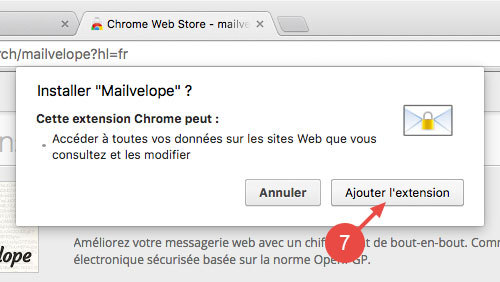 Installer une extension dans Chrome : étape 7