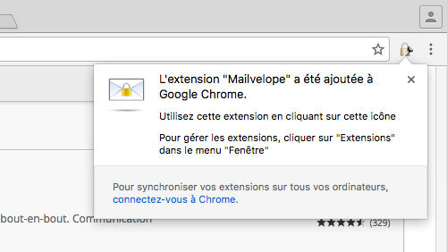 Installer une extension dans Chrome : Terminé