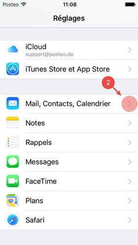 Tapez sur « Mail, Contacts, Calendrier ».