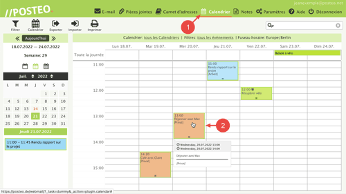 Ouvrez votre calendrier Posteo et cliquez sur le rendez-vous que vous souhaitez modifier.