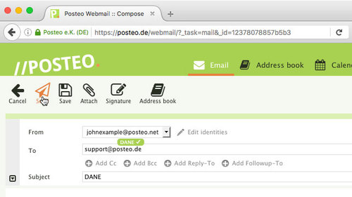 If the DANE symbol appears in the Posteo webmail interface, then the recipient's provider also supports DANE. 