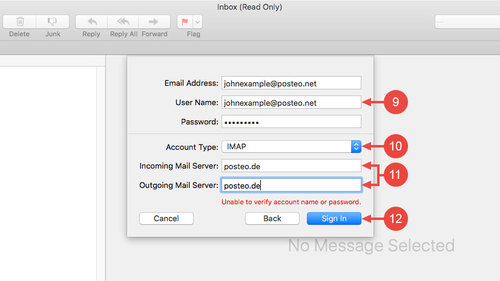 Enter your Posteo-mail-address as username, IMAP as account type and "posteo.de" as the mail server to sign in.