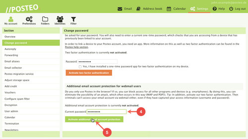 Activate additional email protection - step 4 to 5