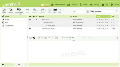 Posteo webmail interface: Conversation view