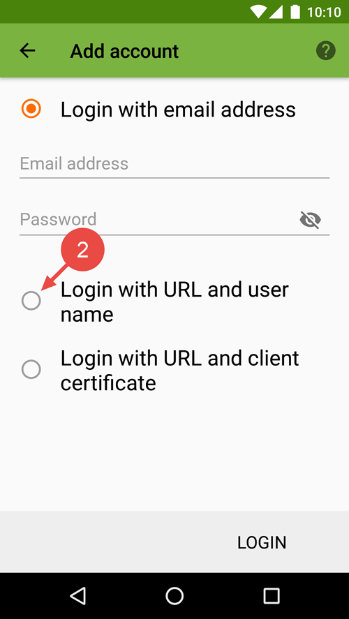 Select &quot;Login with URL and user name&quot;.