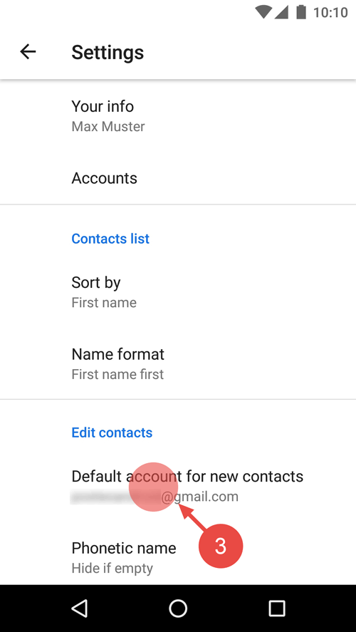 Select &quot;Default account for new contacts&quot;.