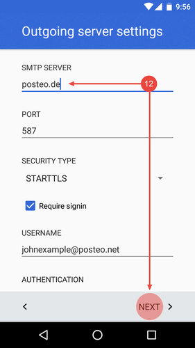 Change the outgoing server address to "posteo.de" and click "Next"