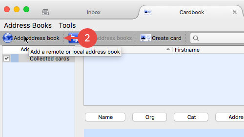 In Cardbook, click "Add address book"
