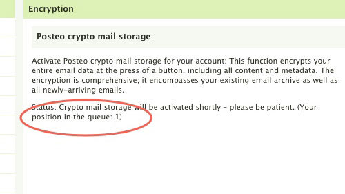 Posteo crypto mailstorage: Activating Phase 1