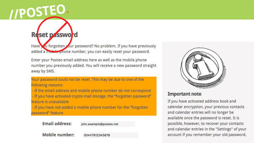Posteo crypto mailstorage: Password reset not possible