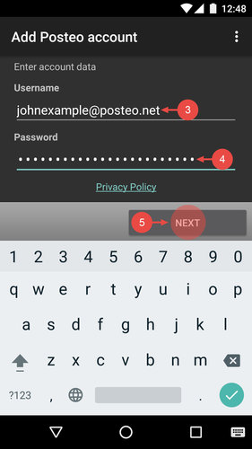 Enter your Posteo email address and your Posteo password and tap on "Next".