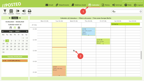 Open your Posteo calendar and click on the desired position in the calendar.