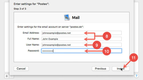 Install Posteo Mac OS X profile: step 8 to 11