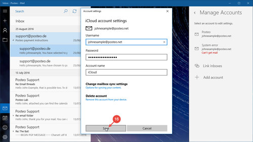  Setting up Posteo Contacts and Calendar in Windows 10: Step 16