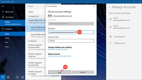  Setting up Posteo Contacts and Calendar in Windows 10: Steps 18 and 19