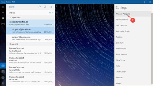   Setting up Posteo Contacts and Calendar in Windows 10: Step 2
