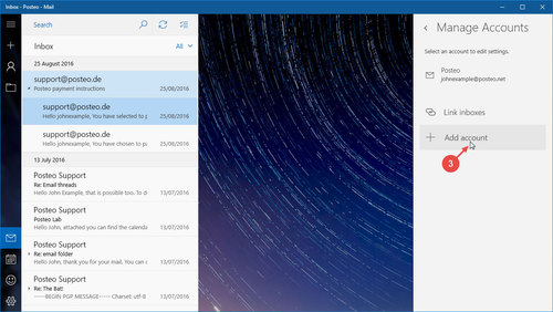   Setting up Posteo Contacts and Calendar in Windows 10: Step 3