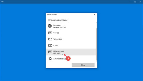 Setting up Windows 10 Mail: Step 3