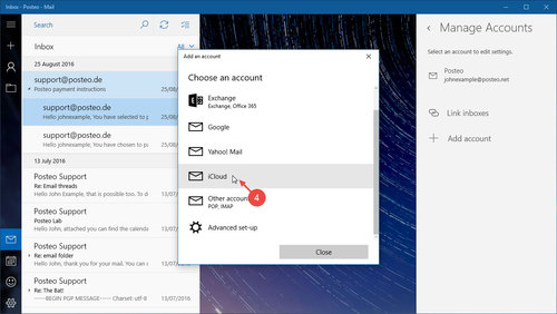   Setting up Posteo Contacts and Calendar in Windows 10: Step 4
