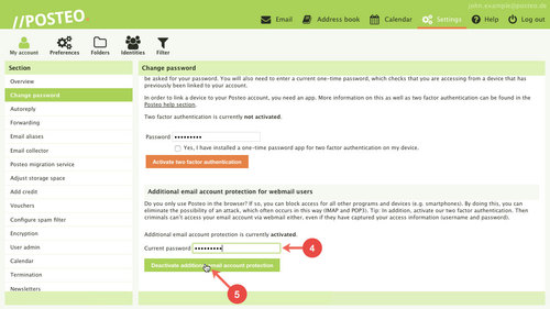 Deactivate additional email protection - step 4 to 5
