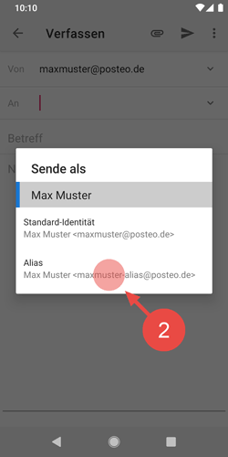 Wählen Sie eine Identität aus, unter der Sie senden möchten.