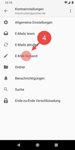 Tippen Sie auf "E-Mail-Versand".