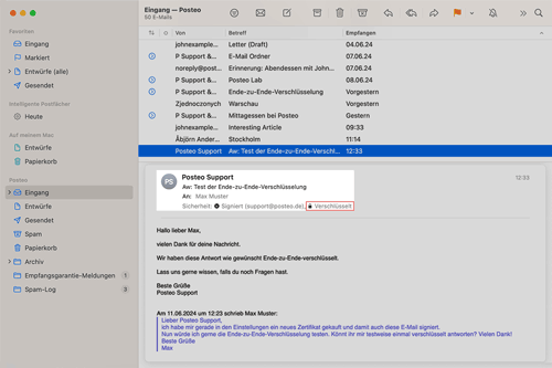 Überprüfung: Die E-Mail wurde Ende-zu-Ende-verschlüsselt.