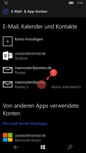 Tippen Sie in den Einstellungen auf das "iCloud"-Konto (Posteo 2).