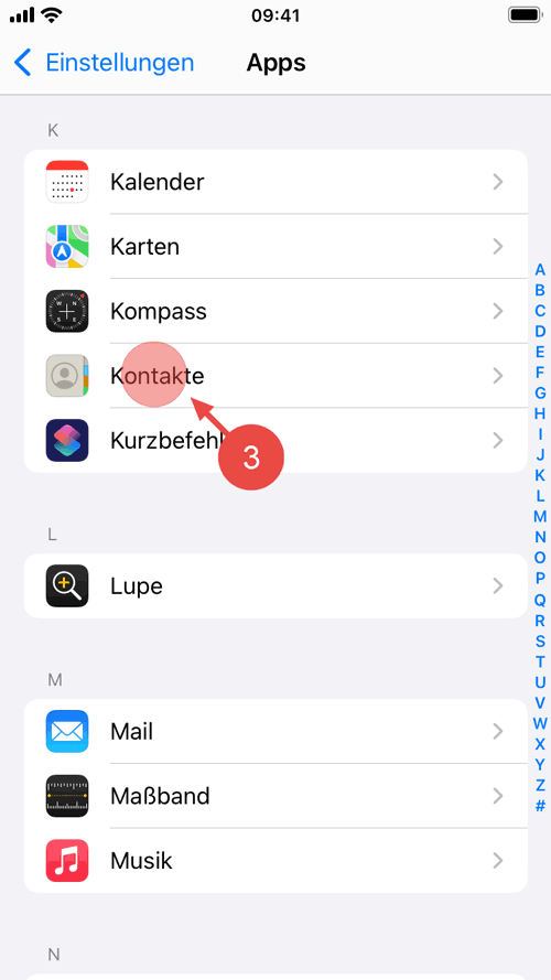 Wählen Sie "Kontakte" aus.