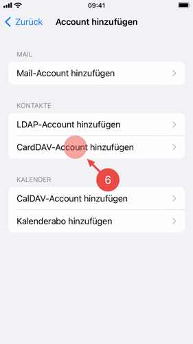 Wählen Sie "CardDAV-Account hinzufügen".