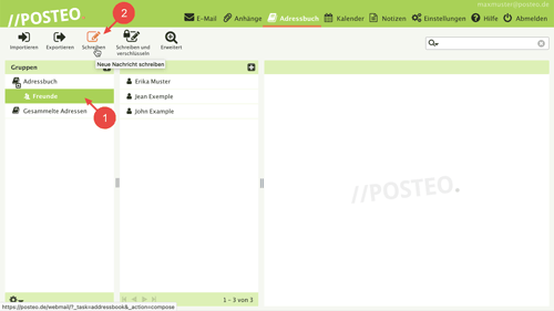 Öffnen Sie die gewünschte Gruppe im Adressbuch  und klicken Sie auf "Schreiben".