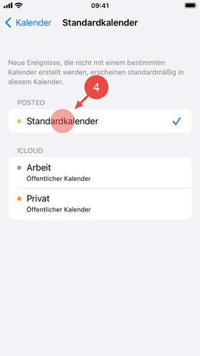 Wählen Sie unterhalb von Posteo den Eintrag "Standardkalender" aus.