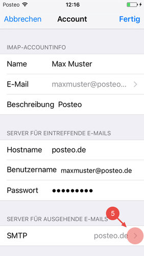 Öffnen Sie unter "Server für ausgehende E-Mails" den Punkt "SMTP".