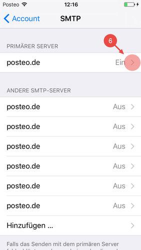 Tippen Sie unter Primärer Server auf "posteo.de".