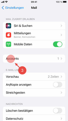 Tippen Sie auf "Accounts".