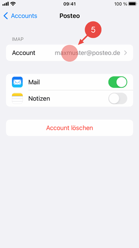 Tippen Sie auf Ihre "Posteo-E-Mail-Adresse".