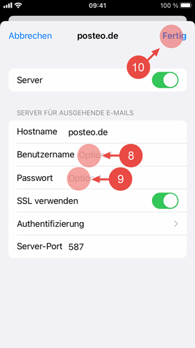 Geben Sie Ihre "Posteo-Zugangsdaten" an.
